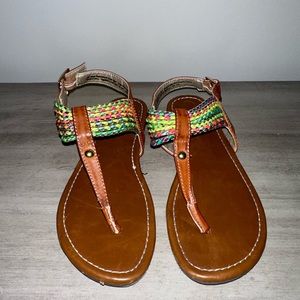 Cherokee Brand Girls Brown with Neon Rope style Sandals